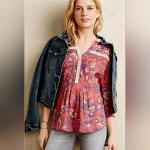 Maeve Anthropologie Abella Floral Butterfly Blouse Size 0